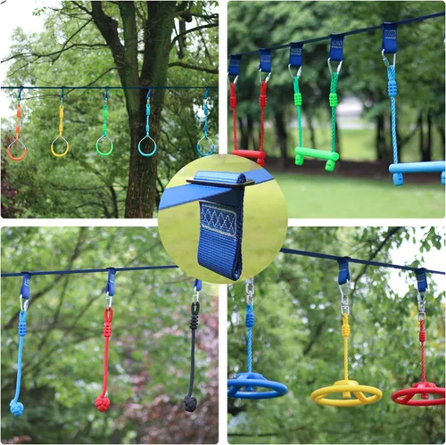 Miniatura 4 de Rainbow Craft Correas de hebilla Ninja Slackline – 8 trabillas extraíbles para colgar para entrenamiento de carrera de obstáculos ninja, accesorios