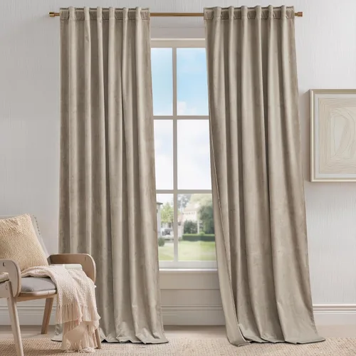 Miniatura 15 de KGORGE Cortinas de terciopelo verde cazador con pliegues pinzados de 84 pulgadas, con aislamiento térmico para oscurecer habitaciones, con anillas