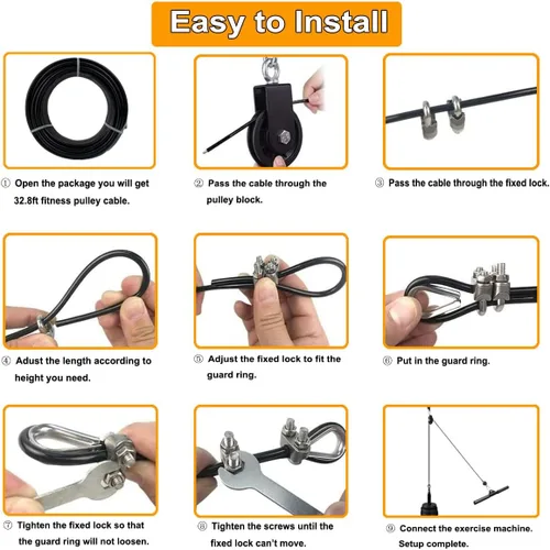 Miniatura 3 de Cable de polea de fitness de 32.8 pies/98.4 pies, cable de acero de gimnasio de 1/4 pulgadas (0.236 in) para gimnasio en casa, reemplazo de cable