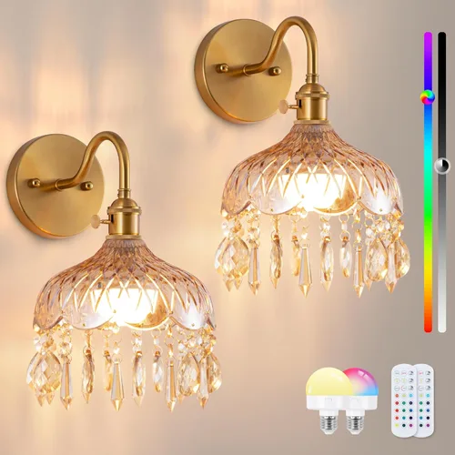 Miniatura 14 de Apliques de pared inalámbricos vintage que funcionan con pilas, luces de pared de latón antiguo con batería recargable, lámpara de pasillo de lujo