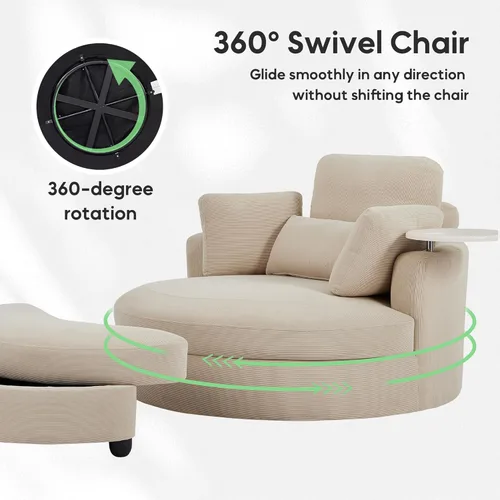 Miniatura 4 de Yoglad Silla redonda giratoria de gran tamaño, sillas de 360 grados con bandeja otomana para reposabrazos ideal para sala de estar, dormitorio