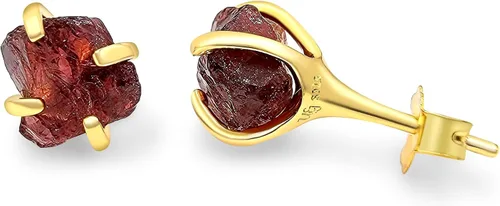 Miniatura 113 de Aretes de piedra preciosa natural en bruto con oro amarillo sobre plata de ley 925, 6 a 0.276 in, regalo de piedra de nacimiento de calidad genuina