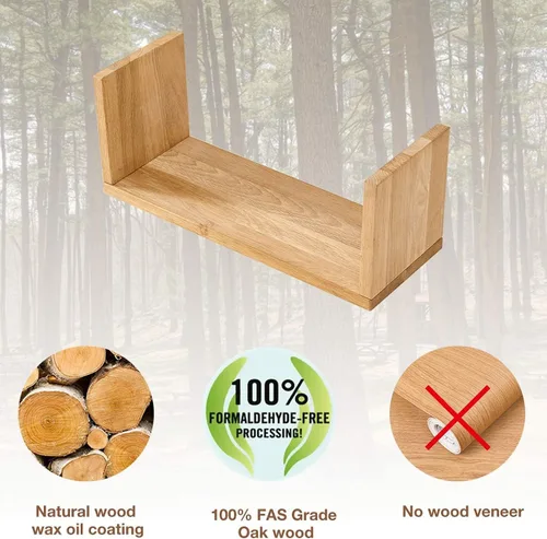 Miniatura 5 de HOMWOO Estante flotante, estante flotante de madera maciza de roble de grado FAS en forma de U, estantes de pared flotantes para dormitorio, sala