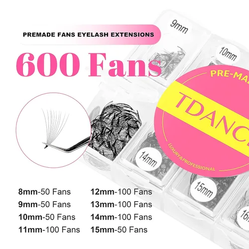 Miniatura 2 de TDANCE 600 Abanicos Abanicos Prefabricados Extensiones de Pestañas Naturales y Volumen Longitud Mixta Abanicos de Pestañas Prefabricadas 5D-24D