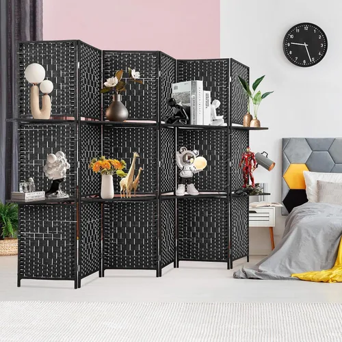 BLKMTY Divisores de habitación con estantes, pantalla de partición portátil, 6 paneles divisores de habitación y pantallas de privacidad plegables,