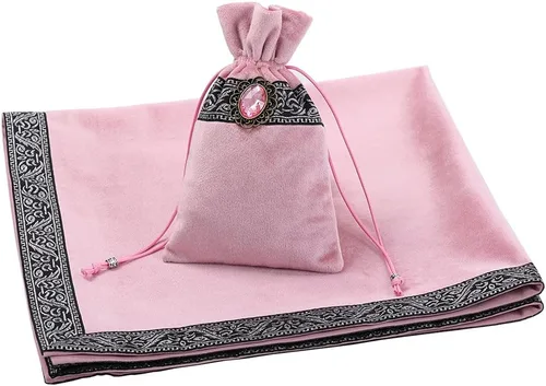 Miniatura 2 de BLESSUME Paño de mesa y bolsa de terciopelo de bruja Altar Tarot Paño cuadrado de adivinación (rosa)