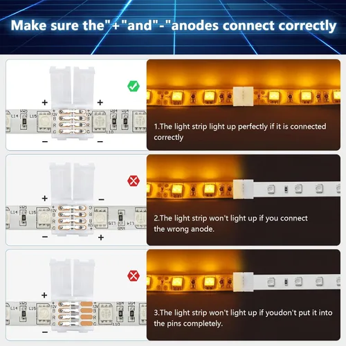Miniatura 6 de Paquete de 10 conectores de tira de luz LED RGB de 4 pines, terminal adaptador sin soldadura y sin huecos para tiras LED flexibles SMD 5050 RGB