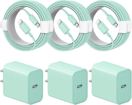 Miniatura 13 de Cargador de carga rápida para iPhone 14, 13, 12, 11, paquete de 3 cargadores de iPad de 20 W, cargador C de 6 pies, cable de carga rápida Whit Blanco