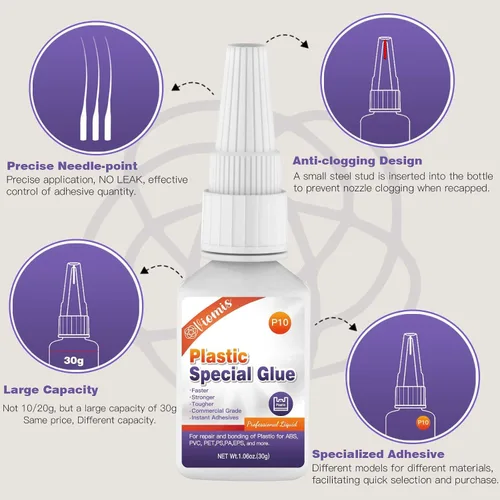 Miniatura 5 de 30g de pegamento para plástico, super pegamento instantáneo para plástico, adhesivo fuerte de secado rápido para plástico, acrílico