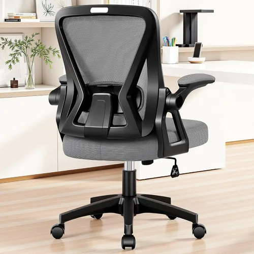 Silla de oficina, sillas ergonómicas de escritorio para computadora, cómoda silla de malla transpirable con soporte lumbar ajustable y brazos Gris