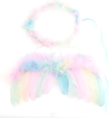 Nishine Juego de alas de ángel de plumas peludas y diadema para bebé, cosplay, niñas, disfraz de fotografía
