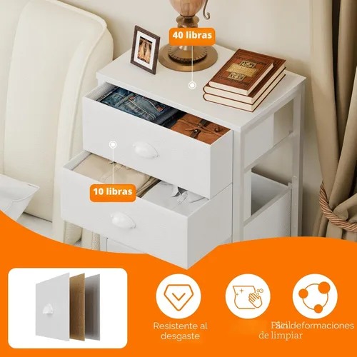 Miniatura 7 de Furnulem - Cómoda alta blanca para dormitorio, unidad de almacenamiento vertical y mesa auxiliar con 6 cajones de tela, mueble de mesita de noche
