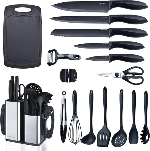 RAXCO Juego de utensilios de cocina para cocinar, 7 utensilios de cocina, 5 utensilios de cocina, juego de 6 cuchillos, utensilios de cocina (18 en