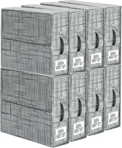 SUOCO SheetCube Organizadores de Sábanas de Cama y Almacenamiento Paquete de 8, Organizador Plegable de Armario de Ropa Blanca con Ventana y Patrón