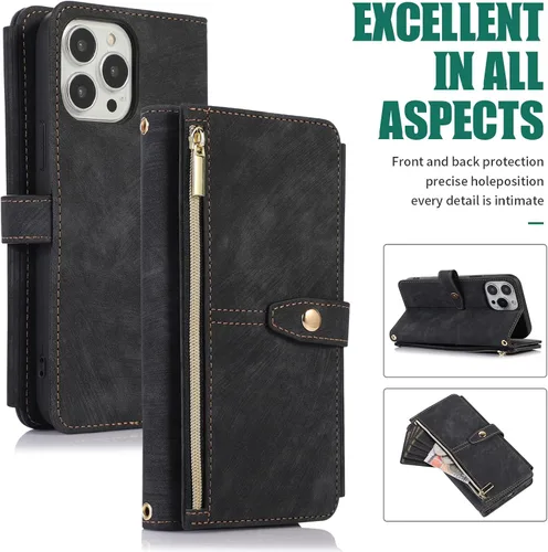 Miniatura 4 de Compatible con iPhone 13 Pro Max - Funda cruzada para mujeres y niñas, bolso de mano con tarjetero con cremallera, tapa y correa de hombro de piel