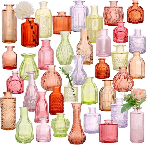 Miniatura 14 de Juego de 12 jarrones de cristal, pequeños jarrones para flores, jarrones transparentes a granel para centros de mesa, mini jarrón vintage