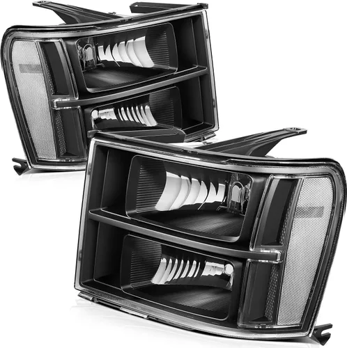Miniatura 27 de Conjunto de faros delanteros para Chevy Avalanche 1500 2003-2006 para Avalanche 2500 03-06 para 1500 Classic 2007 carcasa negra reflector ámbar