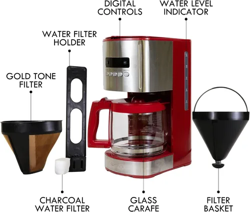 Miniatura 7 de Kenmore - Cafetera de goteo – Máquina de café programable de 12 tazas con jarra de vidrio, preparación regular y fuerte, apagado automático