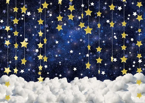 Miniatura 4 de INRUI Twinkle Twinkle Little Star - Fondo de fotografía para baby shower, estrella dorada, galaxia, cielo estrellado, nublado, baby shower
