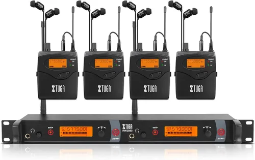 Miniatura 11 de XTUGA RW2080 - Sistema de monitoreo inalámbrico en el oído con 6 Bodypacks, Sistema IEM de diseño mono UHF de doble canal con 40 frecuencias, 91