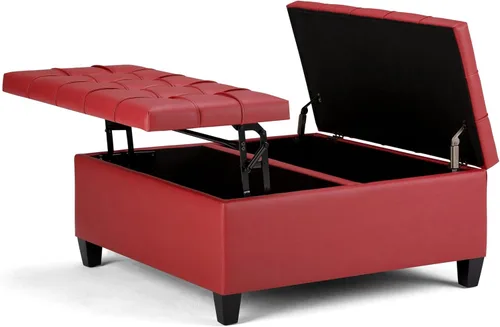 Allora Mesa auxiliar cuadrada de piel sintética de 36 pulgadas de ancho, otomana de almacenamiento, color rojo carmesí