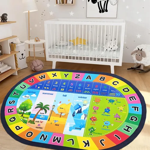 Miniatura 12 de USTIDE Alfombra ovalada para niños, 5 x 7 pulgadas, con letras del alfabeto ABC, alfombra educativa antideslizante, alfombra de juego para el aula