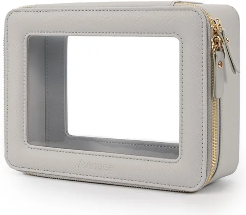Miniatura 37 de Aveniee Organizador de bolsa de maquillaje transparente, bolsa de aseo de viaje para mujer, bolsa de cosméticos impermeable con cremalleras, Rosa