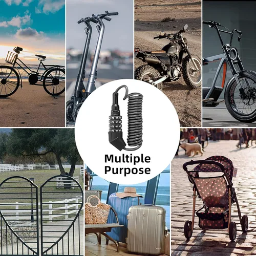 Miniatura 7 de ROCKBROS Candado para casco de motocicleta, bloqueo de cable de bicicleta, combinación ligera, pequeña cerradura de rueda de bicicleta reajustable