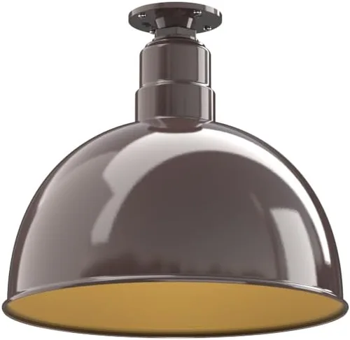 Miniatura 54 de Steel Lighting Co. Colgante de cuenco rosa Lámpara montada en el techo Cúpula de 15 pulgadas vástago de 12 pulgadas Estilo granero de acero