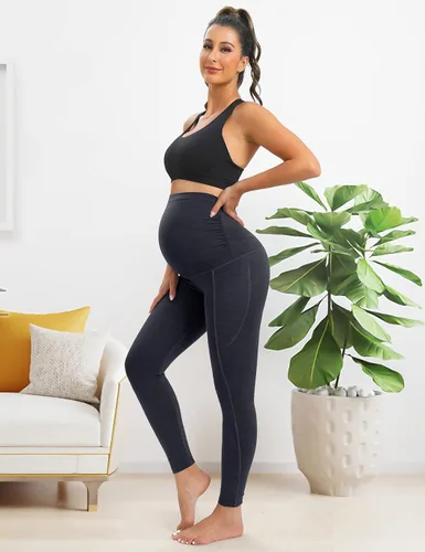 Miniatura 5 de Heathyoga Leggings de maternidad con bolsillos, leggings de embarazo para mujer, leggings de entrenamiento de maternidad, pantalones de yoga