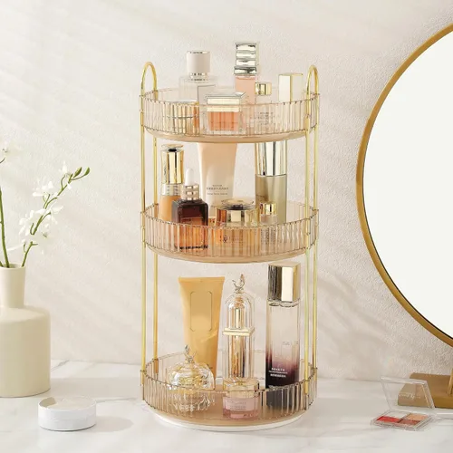 Miniatura 27 de Aveniee Organizador de maquillaje giratorio de 360 grados para tocador, organizadores de baño mejorados para perfume y cuidado de la piel