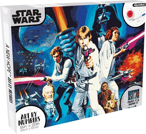 Aquarius Star Wars Episodio IV A New Hope Art By Numbers Kit de pintura (lienzo estirado de 16 x 20 pulgadas), 24 pinturas, 3 pinceles de pintura,