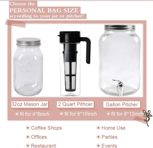Miniatura 5 de YQL Filtro de café frío, 50 bolsas de café de 4 x 6 pulgadas sin ensuciar, bolsas de malla desechables para preparar té o café frío
