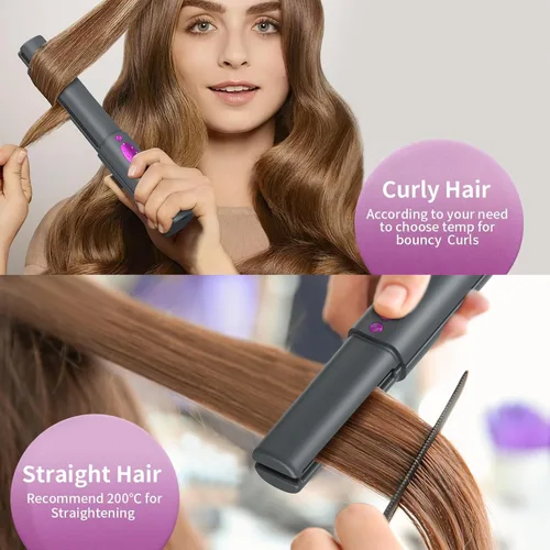 Miniatura 4 de OBEST Rizador de pelo inalámbrico 2 en 1, plancha plana inalámbrica de calentamiento rápido, alisador portátil para alisar y rizar el cabello, 5000