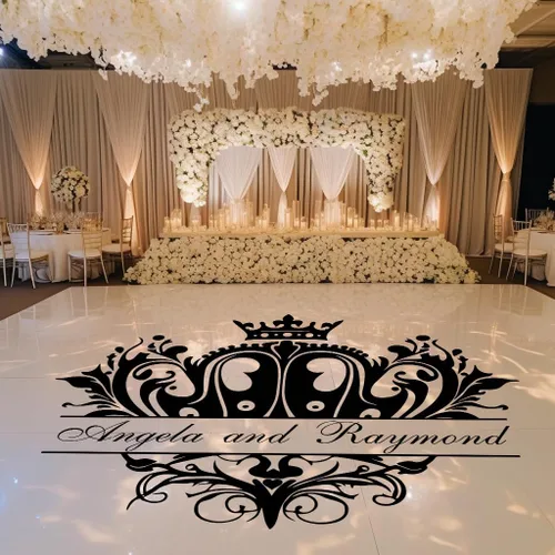 Miniatura 2 de Pegatina de Vinilo Personalizada para Piso y Pared de Boda con Nombres Personalizados y Diseño de Corona - Adhesivo Versátil para Pista de Baile