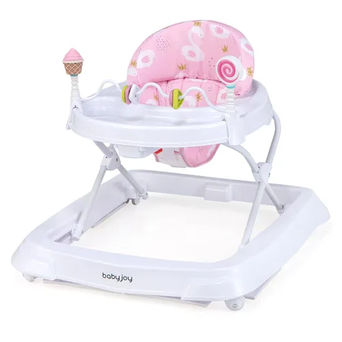 BABY JOY Andador de bebé plegable, Andador de actividad con altura ajustable, bandeja grande y juguetes removibles, Andador de bebé con ruedas para