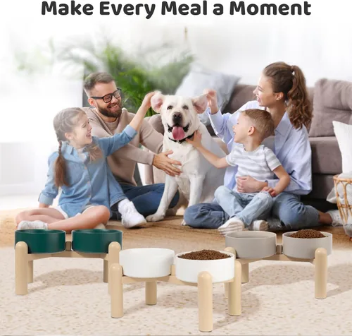 Miniatura 8 de Juego de cuencos elevados de cerámica para perros, platos dobles resistentes con soporte antideslizante, cuencos elevados para alimentos y agua