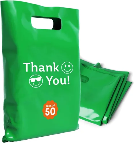 Miniatura 8 de Bolsas de plástico con asas – Bolsas de mercancía de 12 x 15 pulgadas para pequeñas empresas – Bolsas troqueladas para compras minoristas y Negro