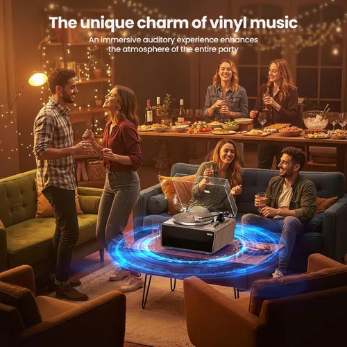 Miniatura 15 de Tocadiscos de vinilo todo en uno, tocadiscos Bluetooth integrado con 4 altavoces estéreo, preamplificador de teléfono, tocadiscos de alta fidelidad