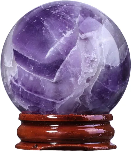 Miniatura 5 de Bola de curación Rockcloud de vidrio, piedra preciosa, natural, esfera de adivinación, en soporte de madera Rosado