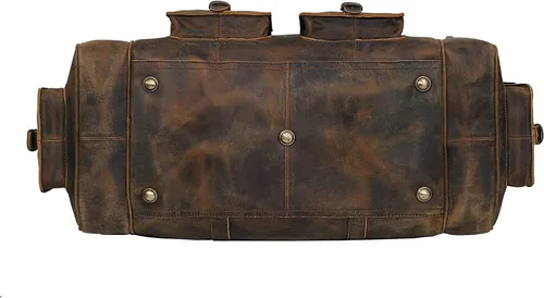 Miniatura 6 de Bolsas de lona grandes para hombre, bolsa de viaje de cuero para gimnasio, deportes, fin de semana, Marrón, Bolsa de cuero
