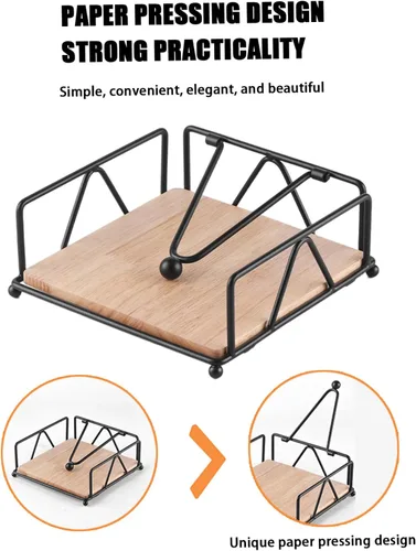 Miniatura 6 de Metal Napkin Holder with Weighted Tension Arm & Wooden Base, Rustic Dispenser for Table & Kitchen, Black