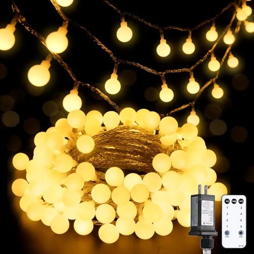 Miniatura 13 de JMEXSUSS 100 luces LED de Navidad a pilas para interiores y exteriores, impermeables, 33 pies, luces de globo en cadena con pilas con control Varios