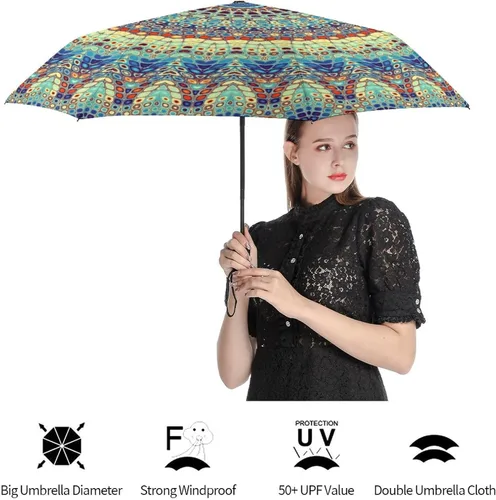 Miniatura 4 de Vhcawsu Elegante paraguas de mandala, estilo retro, étnico, resistente al viento, paraguas de viaje automático, compacto, plegable, para sol
