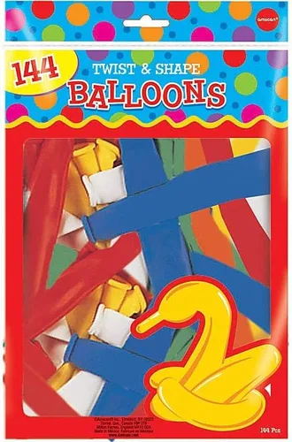 Mezcla de globos de látex vibrante con forma y giro, 11 pulgadas (paquete de 144), duradero y fácil de inflar, perfecto para fiestas, eventos y