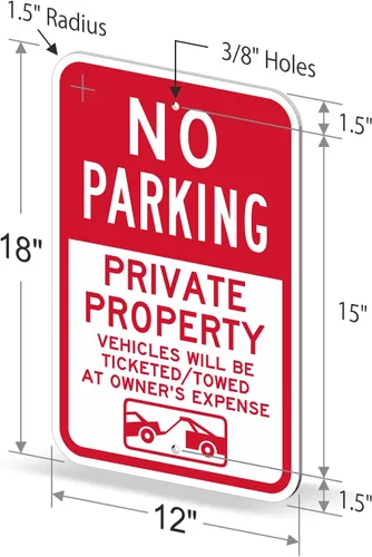 Miniatura 5 de SmartSign Letrero con texto en inglés "No Parking - Private Property, Vehicles Will Be Ticketed/Towed at Owner's Expense" Aluminio reflectante