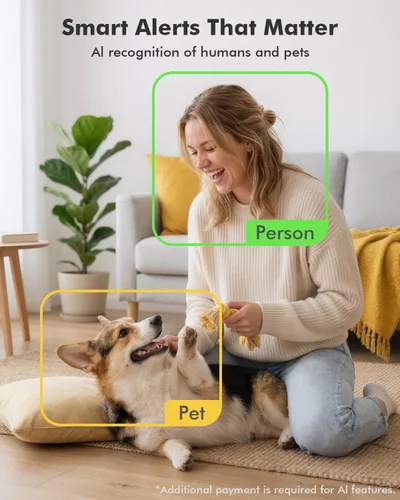 Miniatura 7 de Dzees Cámara de seguridad 5G/2.4G WiFi para interiores, cámara para mascotas sin suscripción, cámaras WiFi 2K 360°, cámara con cable para mascotas
