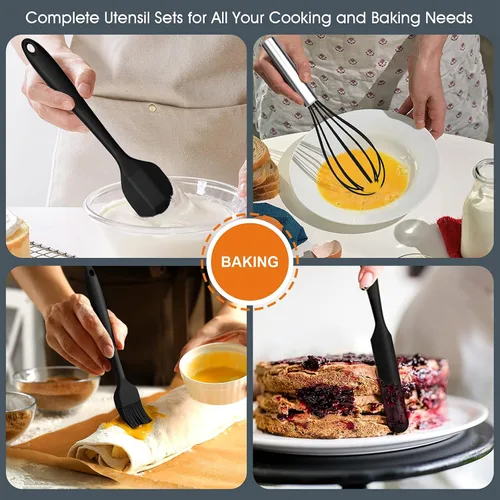 Miniatura 5 de E-far - Juego de utensilios de cocina de silicona de 15 piezas con soporte, utensilios de cocina antiadherentes y resistentes al calor, incluye
