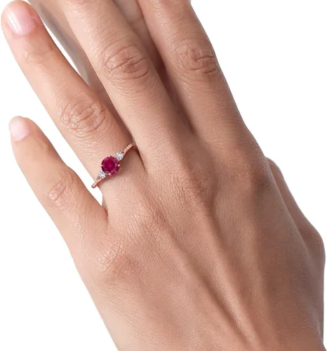 Miniatura 99 de Gem Stone King Anillo de compromiso de 3 piedras preciosas redondas de oro rosa de 10 quilates, 0.236 in, piedra natal, zafiro blanco y diamante