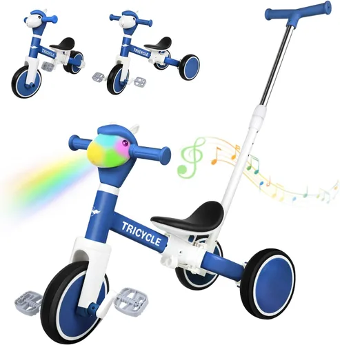 Miniatura 13 de Triciclo para niños pequeños de 1 a 3 años, bicicleta de equilibrio 5 en 1 para niños de 2 a 4 años, juguetes de triciclo de empuje con mango